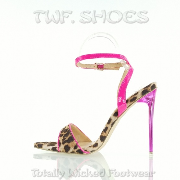 Brand New  Leopard Pink Trim & 4.5" High Heel Shoes Sandals - Picture 5 of 8